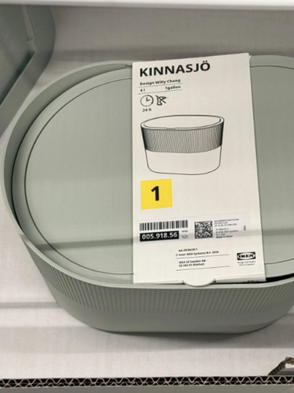 KINNASJÖ 005.918.56 Trash can, with lid self-adhesive/green, 1 gallon
